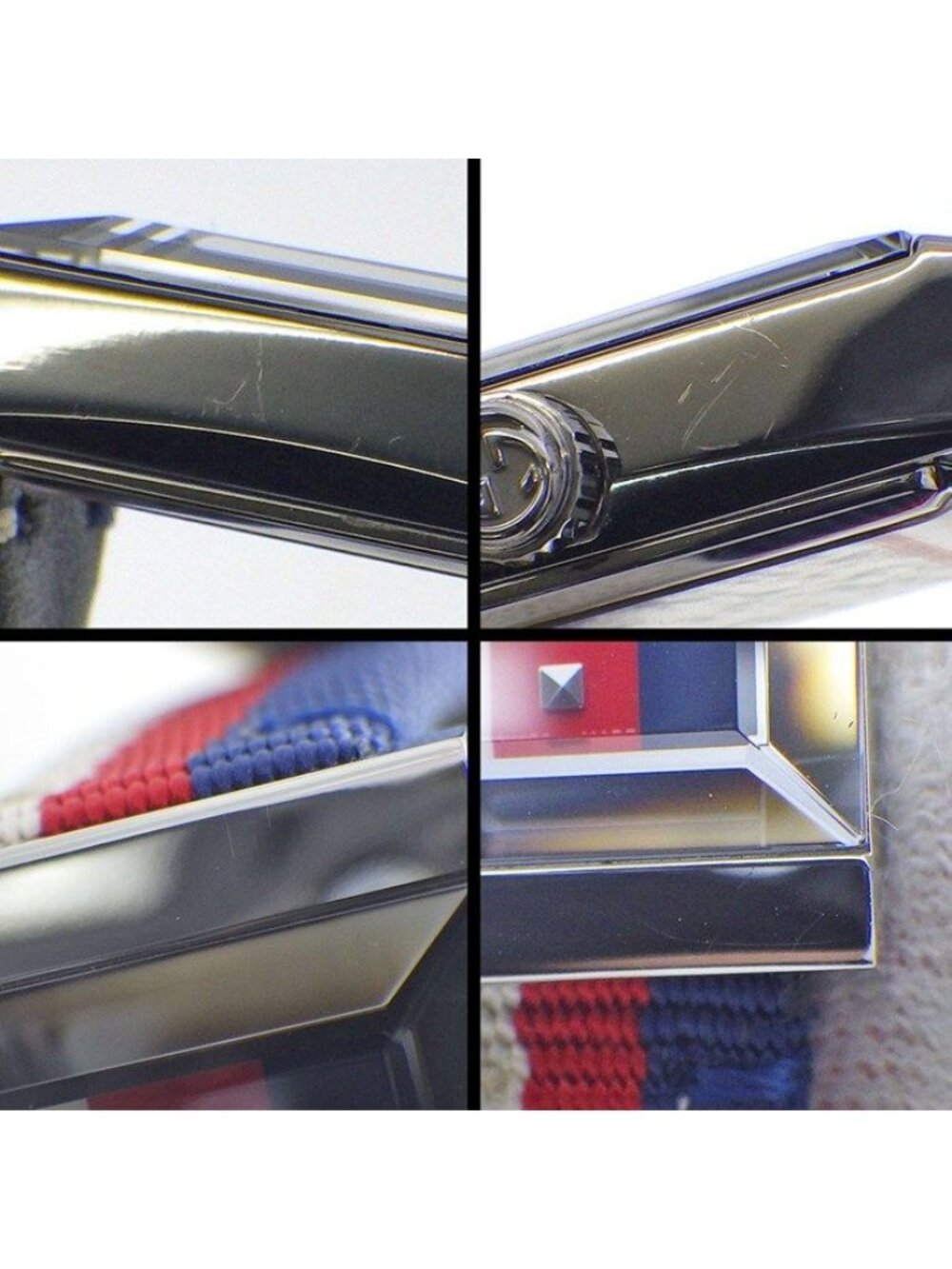 Gucci Watch Frame 147.5 Rectangular White Red Navy Dial Long - Picture 7 of 10